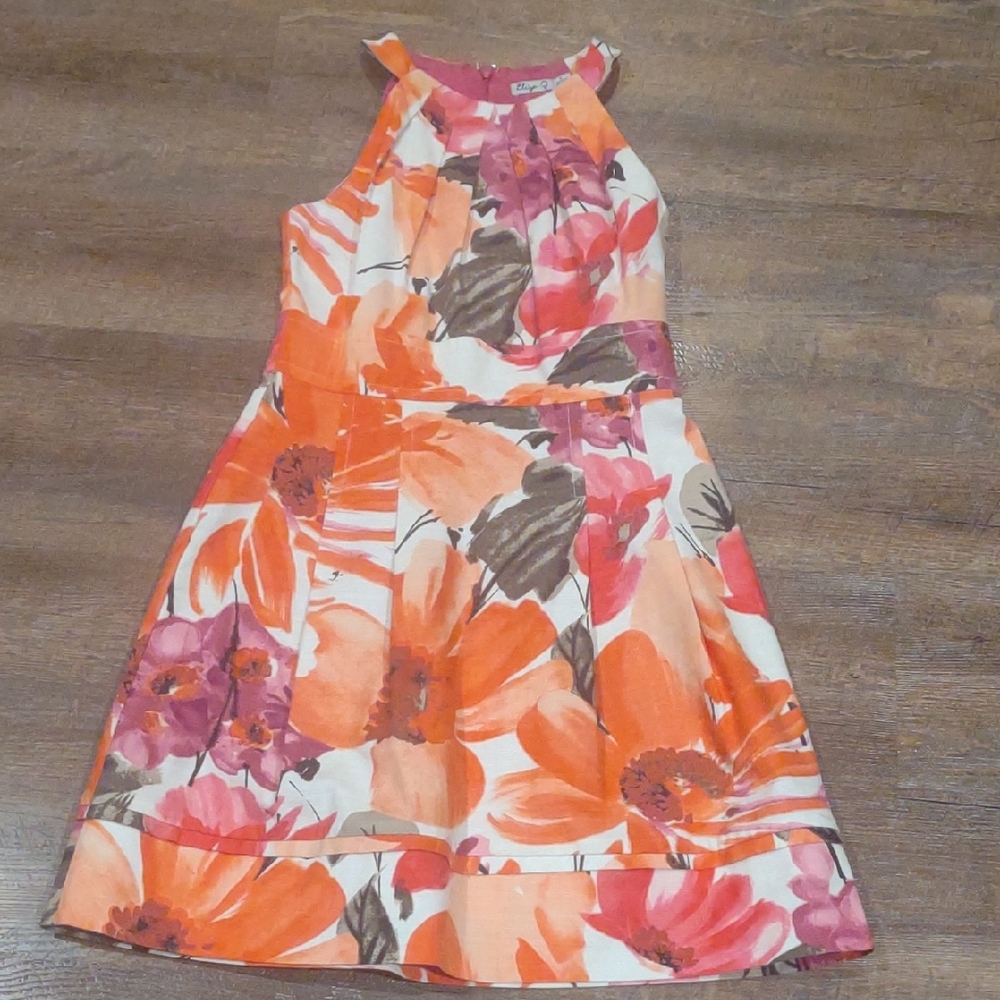 Eliza J womens 4 Orange and Pink Lined Halter Sundress